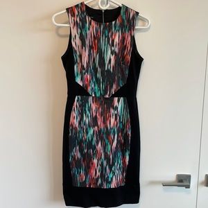 Judith & Charles sheath dress, multicolor abstract pattern